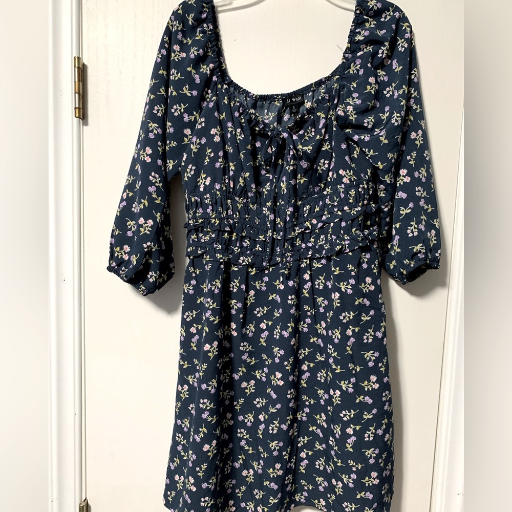 Navy Flowy Knee-Length Dress, Size Small